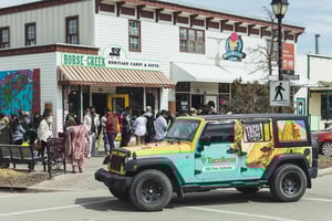 Taco Time branded Jeep Wrangler drives through Cochrane, AB